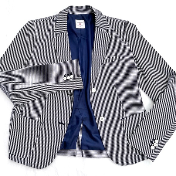 GAP The Academy Blazer Navy Blue and White Striped Size 12 - Picture 1 of 10